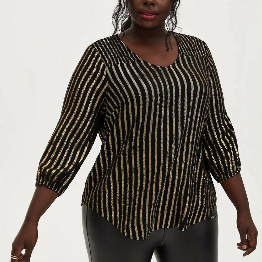 NWT Torrid Black and Gold Striped Blouse SZ 2